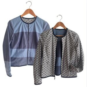 St. John reversible Jacket colorblock stripe to print, logo metal badge, zip pkt